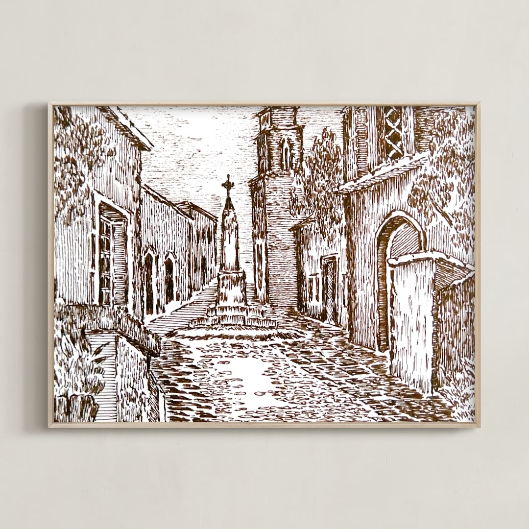 "Cross pathway" - Art Print in Dark brown by Nene - Framed