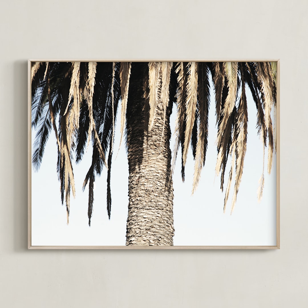 "Hanging Palms" - Art Print in Light Sky Blue by Elan Alvarez Sherman - Framed