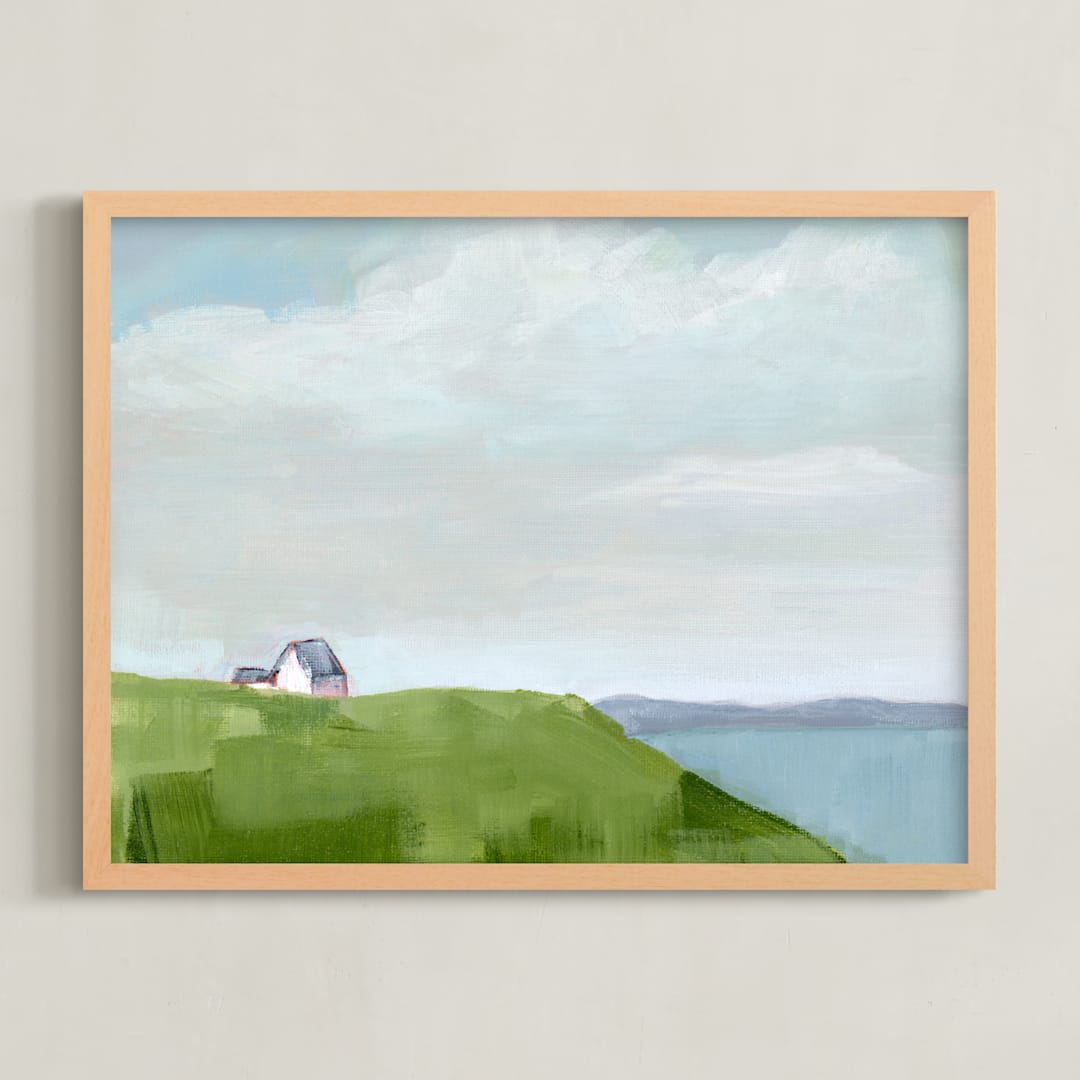 "House on the Hill" - Art Print in Ocean Blue by Jen Tips - Framed