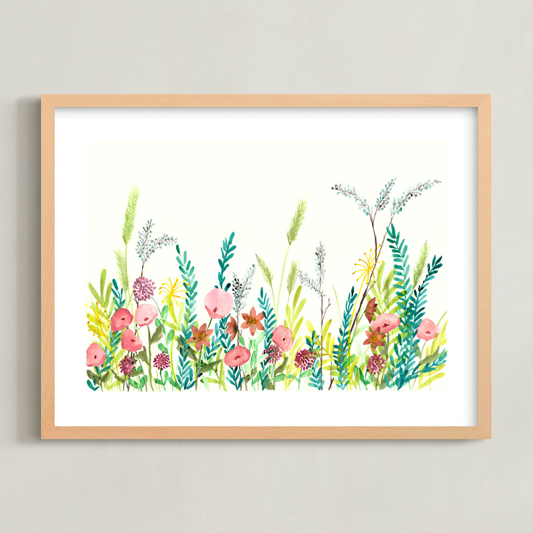 "Wildflower and Free" - Art Print in Chartreuse Green by Lizzie Bowman - Framed