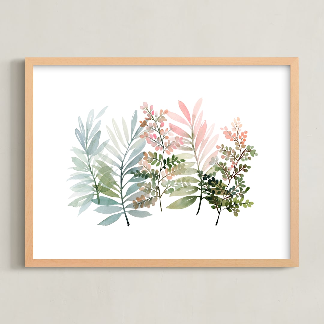 "Foliage Singing" - Art Print in Sage by Yao Cheng Design - Framed