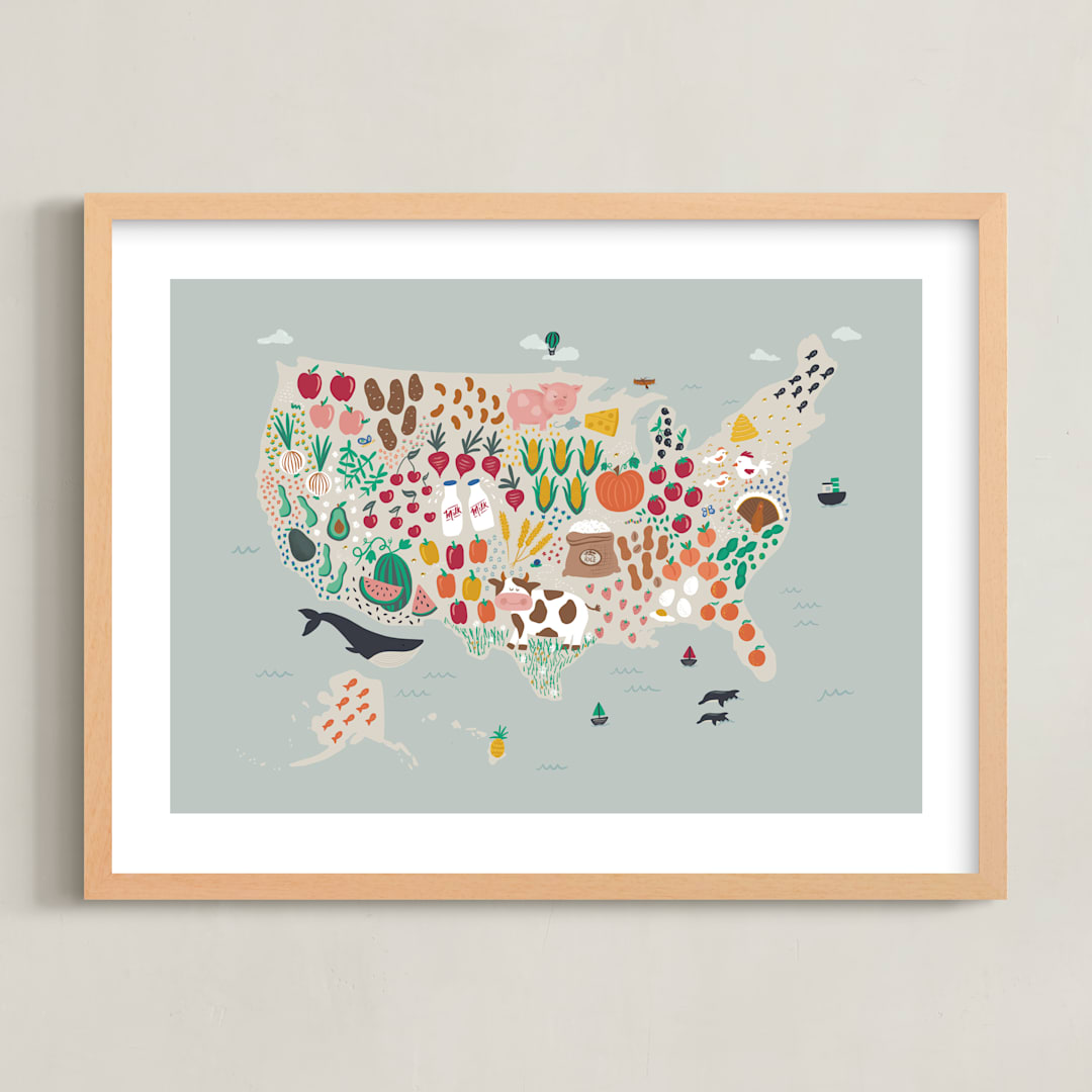 "US Agriculture" - Art Print in Robin's Egg by Joanna Griffin - Framed