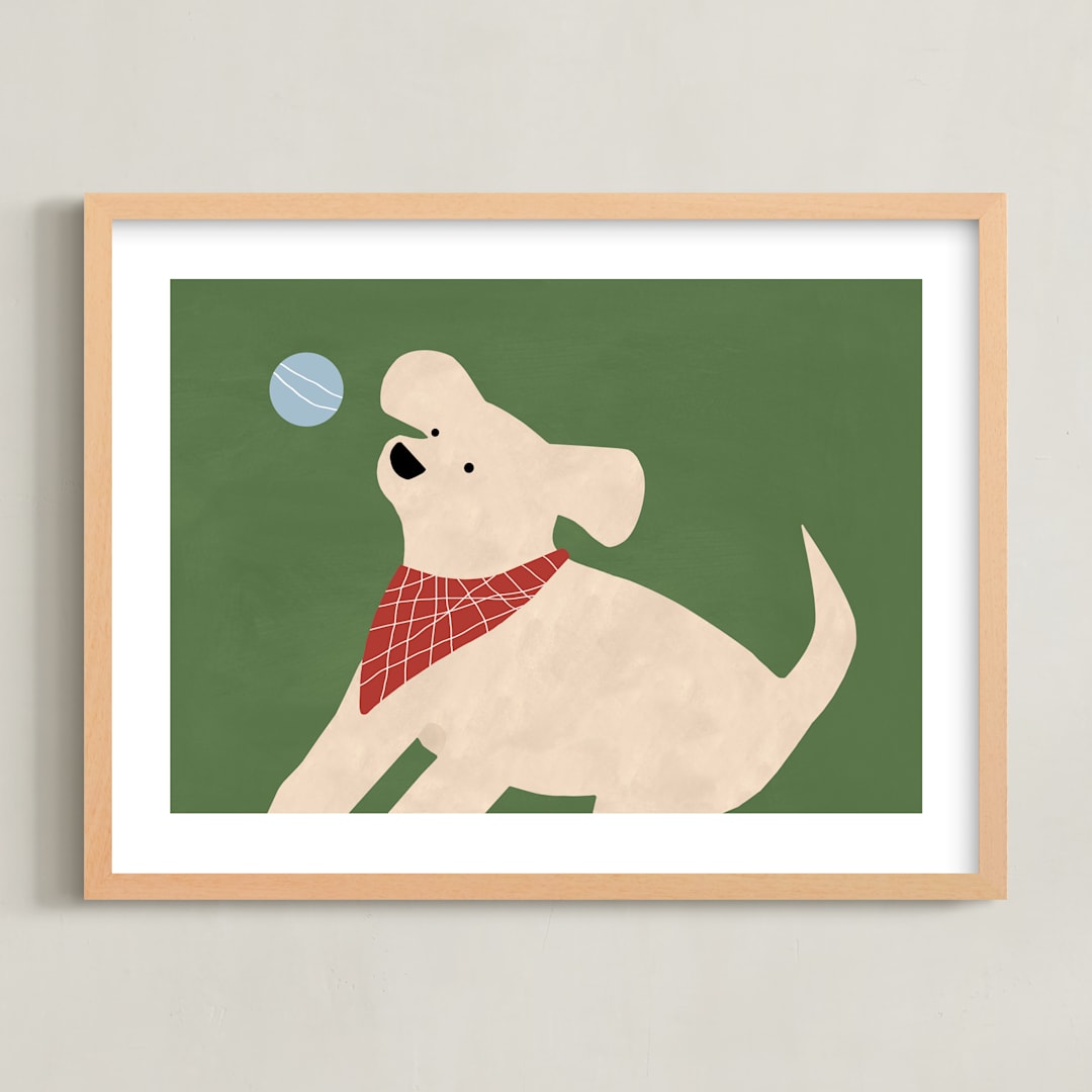 "Fetch 2" - Art Print in Shamrock Green by Jen Tips - Framed