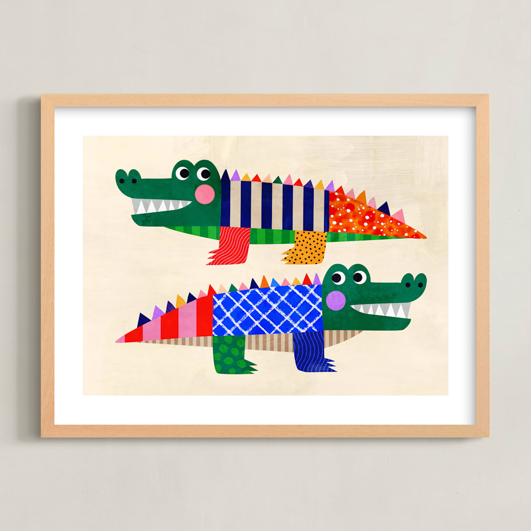 "Crocodile friends" - Art Print in Emerald by Mojca Dolinar - Framed
