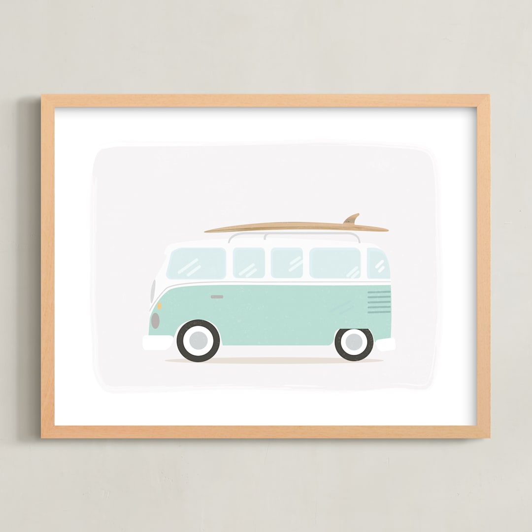 "Beach Bus" - Art Print in Seafoam by Itsy Belle Studio - Framed