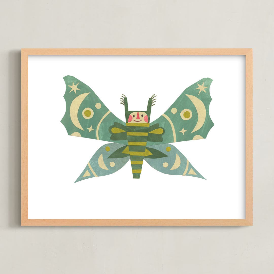 "Midnight Moth" - Art Print in Ocean Teal by Sarah Hand - Framed