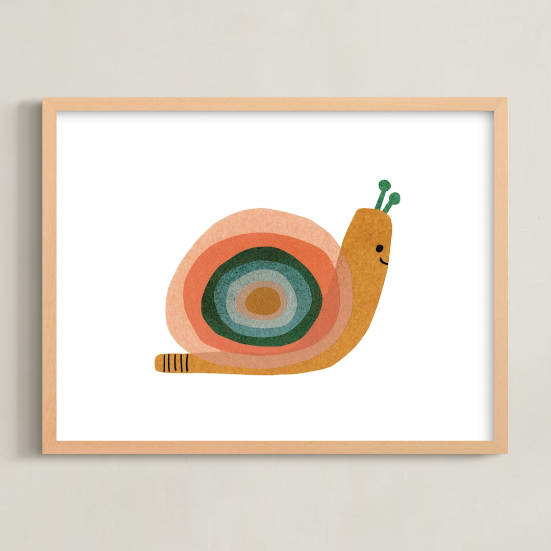 "Paper Snail" - Art Print in Apricot by Carrie Moradi - Framed
