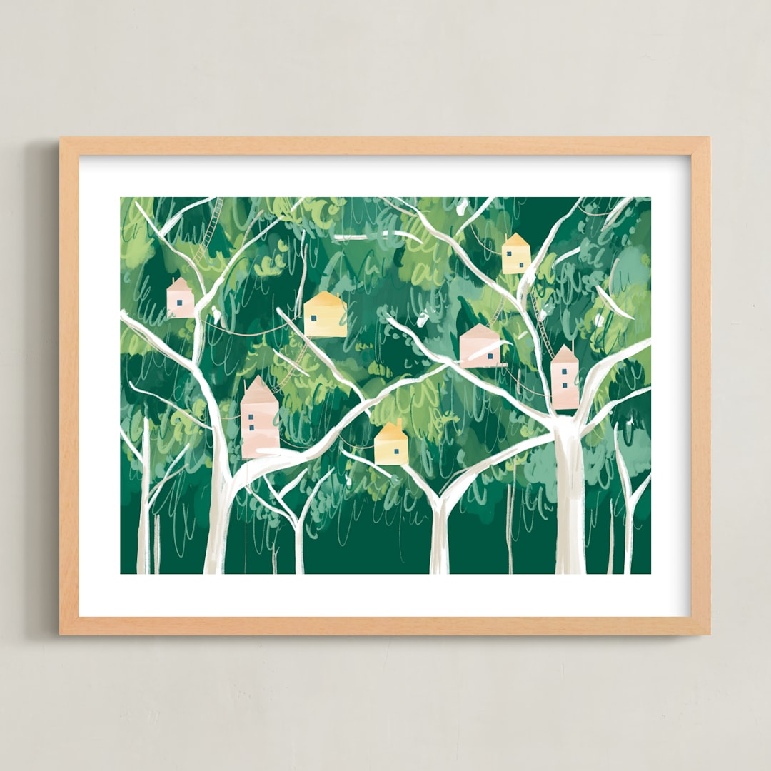 "Forest Village" - Art Print in Jungle by Krissy Bengtson - Framed