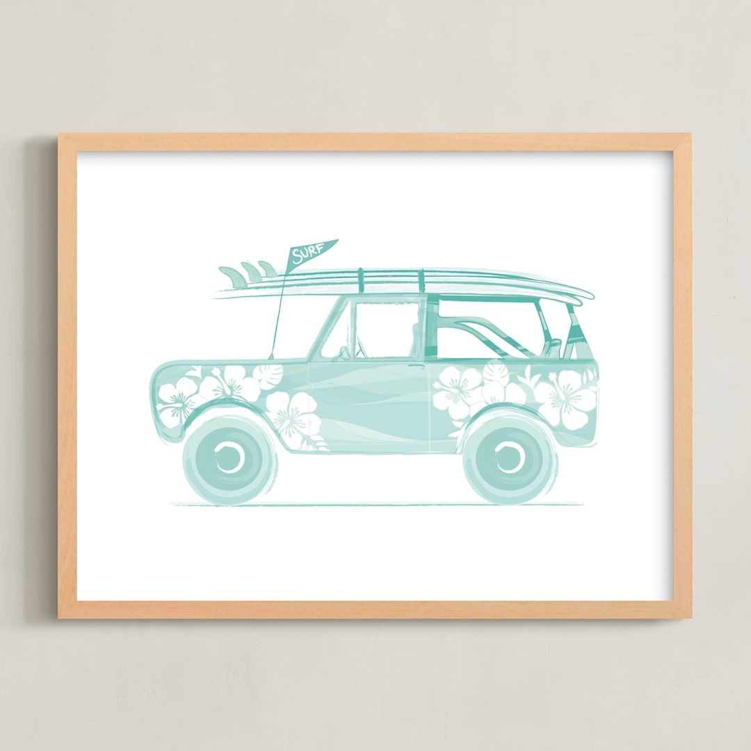 "Beaching 1" - Art Print in minty fresh by Rebecca Marchese - Framed