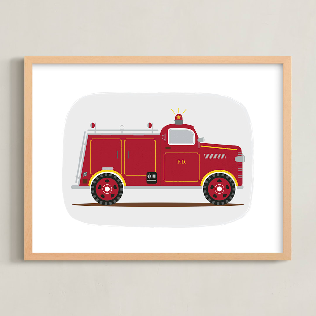 "Red Fire Engine #1" - Art Print in red by Rebecca Marchese - Framed