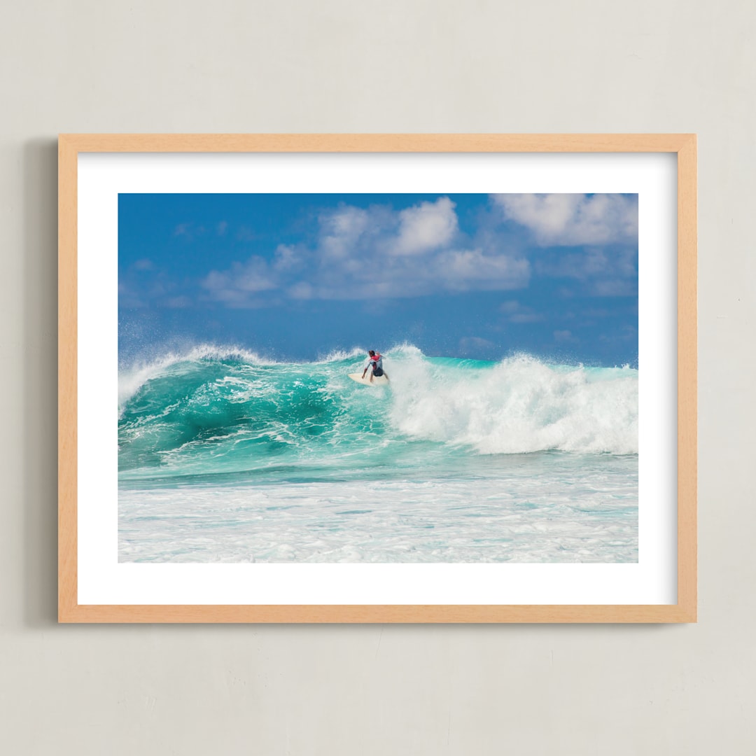 "Surfing Lanzarote" - Art Print in Aquamarine by M.E.Segantini - Framed