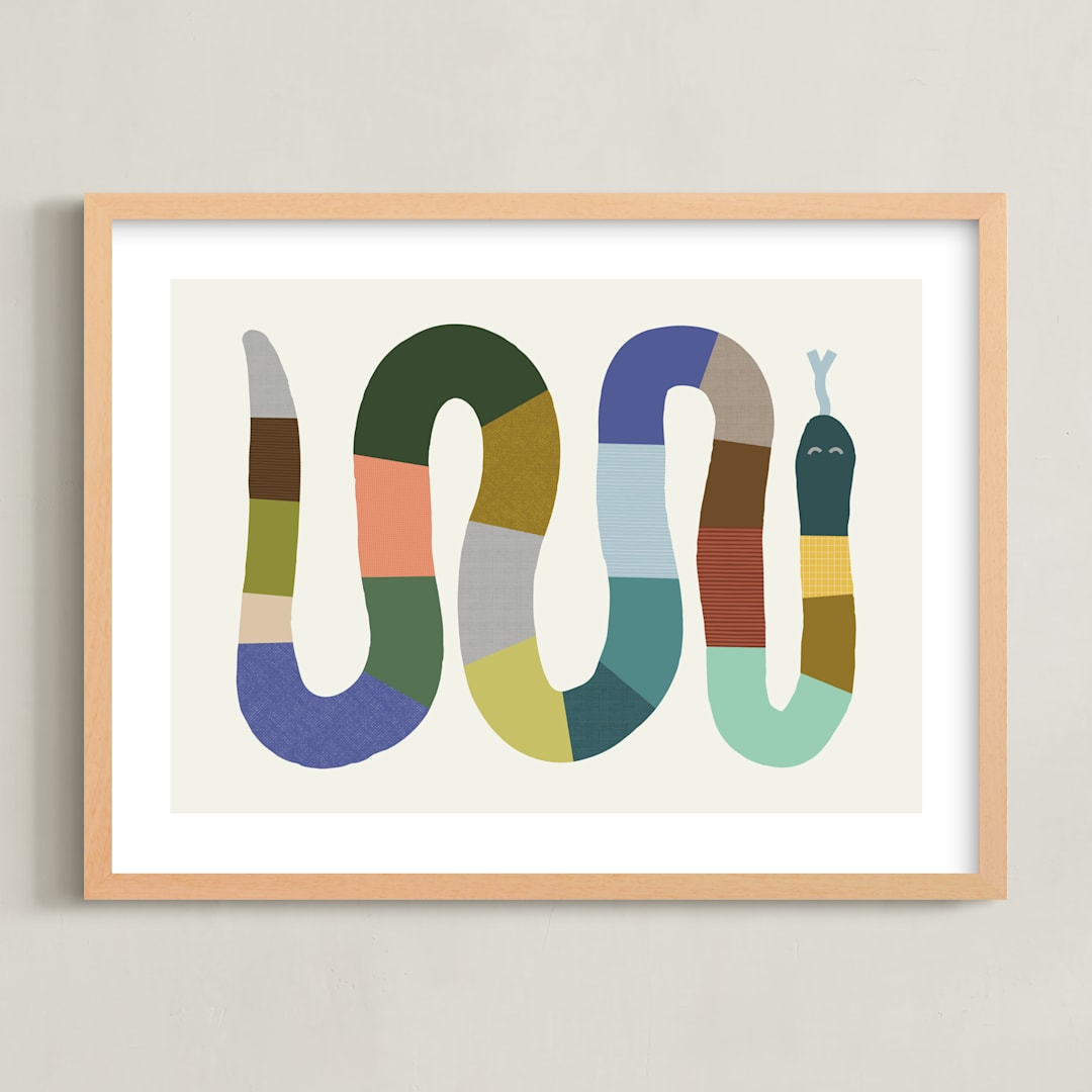 "Quilted Snake" - Art Print in Muted Multi by Kelly Watkins - Framed