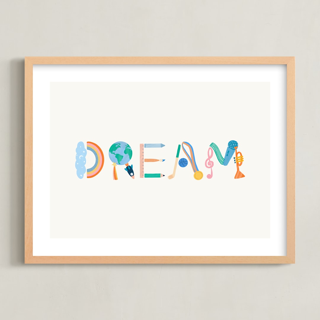 "DREAM DREAM" - Art Print in Rainbow by SunLee Art - Framed