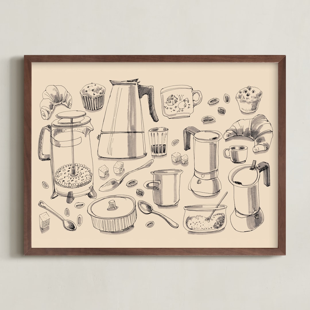 "Breakfast with Coffee" - Art Print in Milk Coffee by Catilustre - Framed