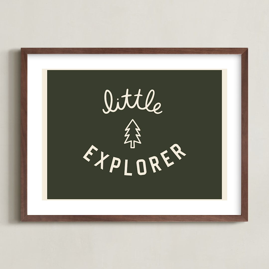 "Little Explorer Flag" - Art Print in Pine Green by Darby McGuire - Framed
