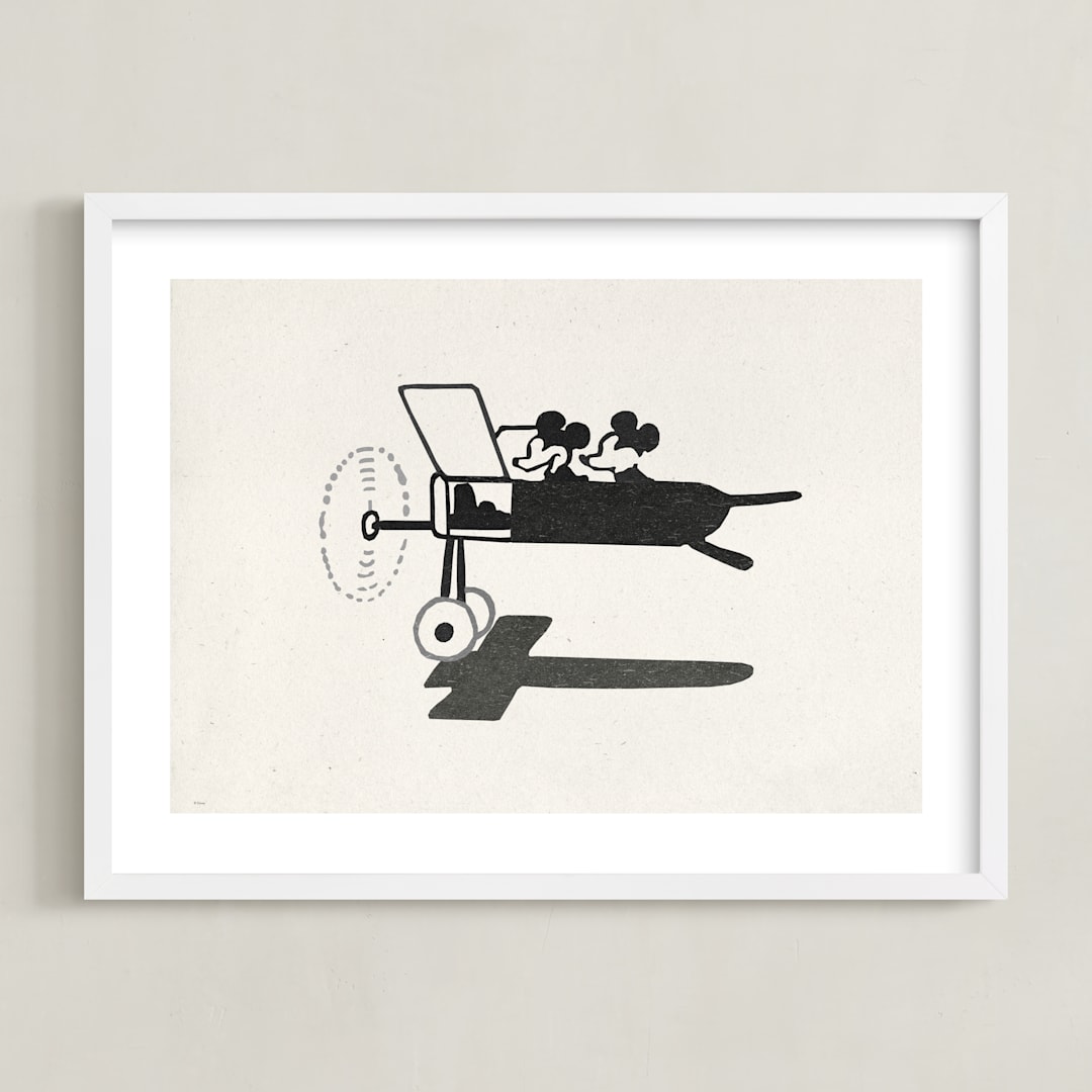 "Mickey and Minnie on the plane" - Art Print in Ivory by Sumak Studio - Framed