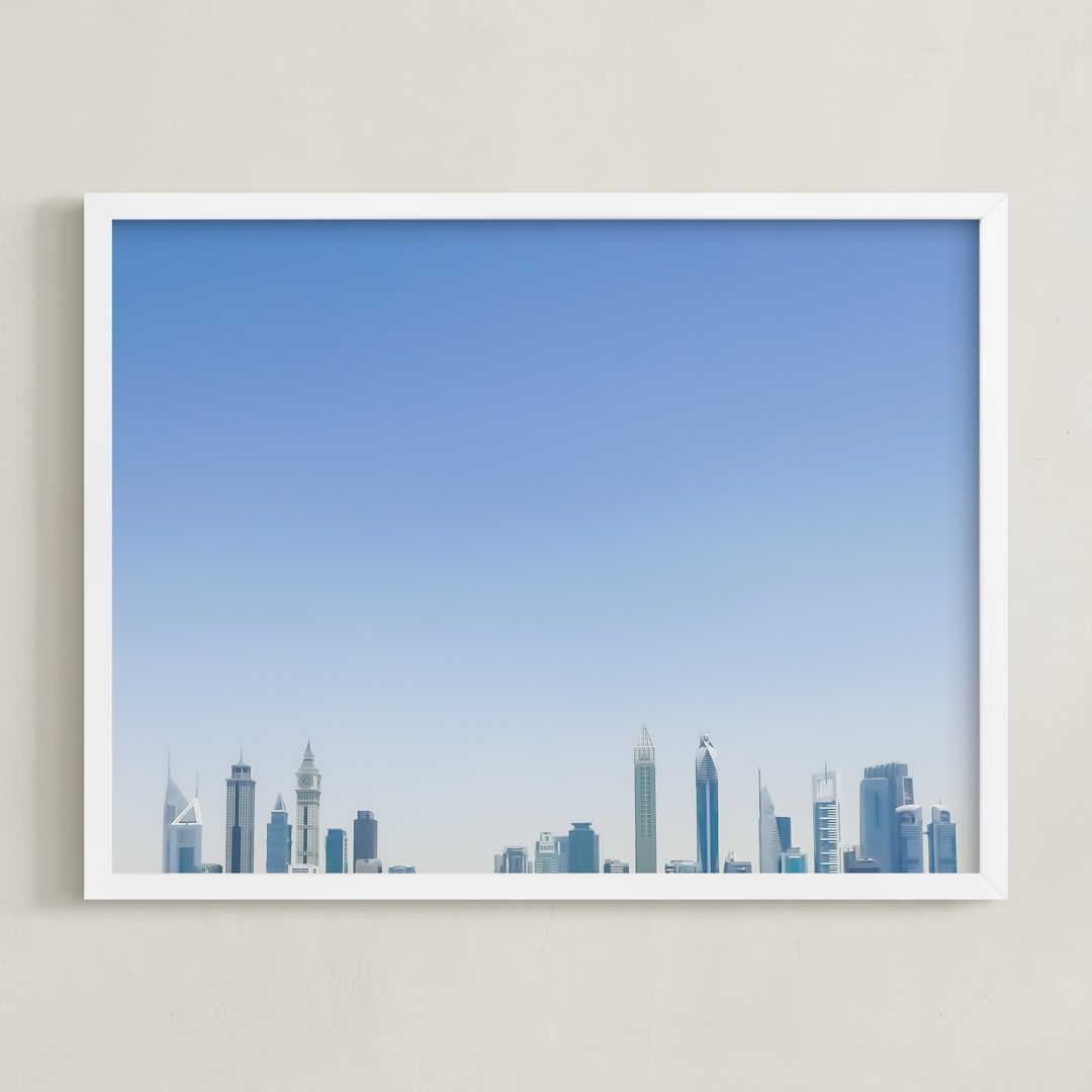 "Hazy Skyline" - Art Print in Sky Blue by Meredith Acton - Framed