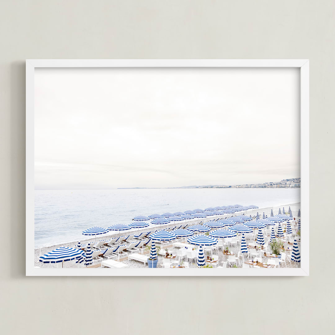 "Iconic French Riviera" - Art Print in Coastal Blue by Jamie Lollback - Framed