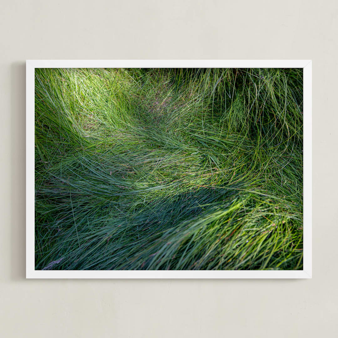 "A Deer Slept Here." - Art Print in Grass by DENiSE CREW. - Framed