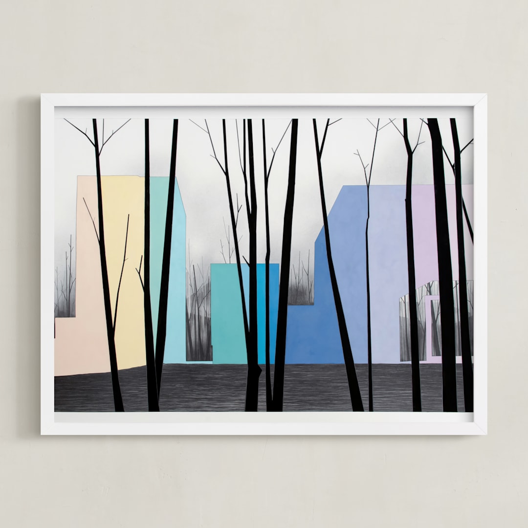 "Cantilever 2" - Art Print in Charcoal by Sara Joy - Framed