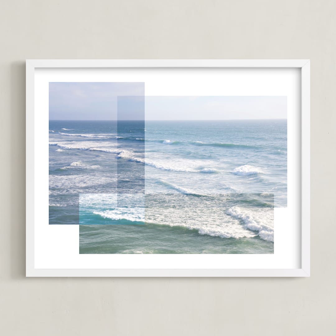 "Patchwork Seascape" - Art Print in Sea Blue by Annie Shapiro - Framed