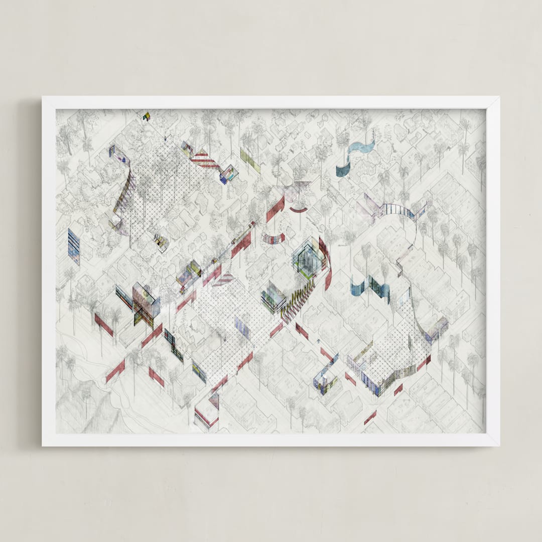 "Santa Monica Abstraction" - Art Print in Rich Red by Johnathon Smith - Framed