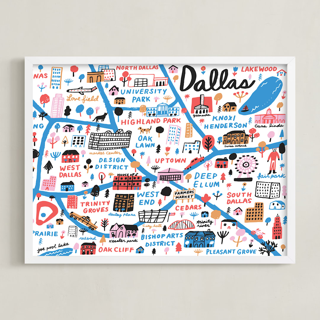 "I Love Dallas" - Art Print in Blue by Jordan Sondler - Framed