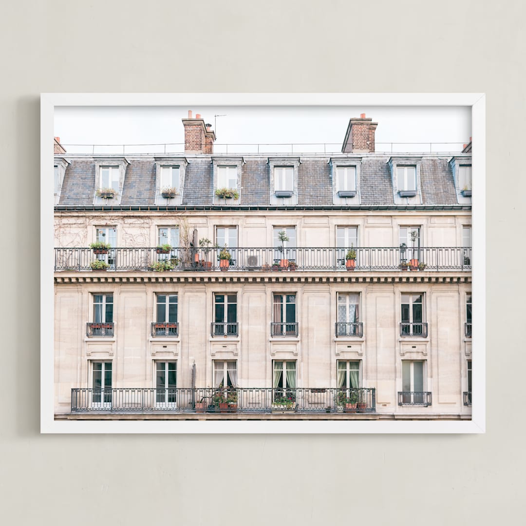 "Days in Paris" - Art Print in Crema by Jessica C Nugent - Framed