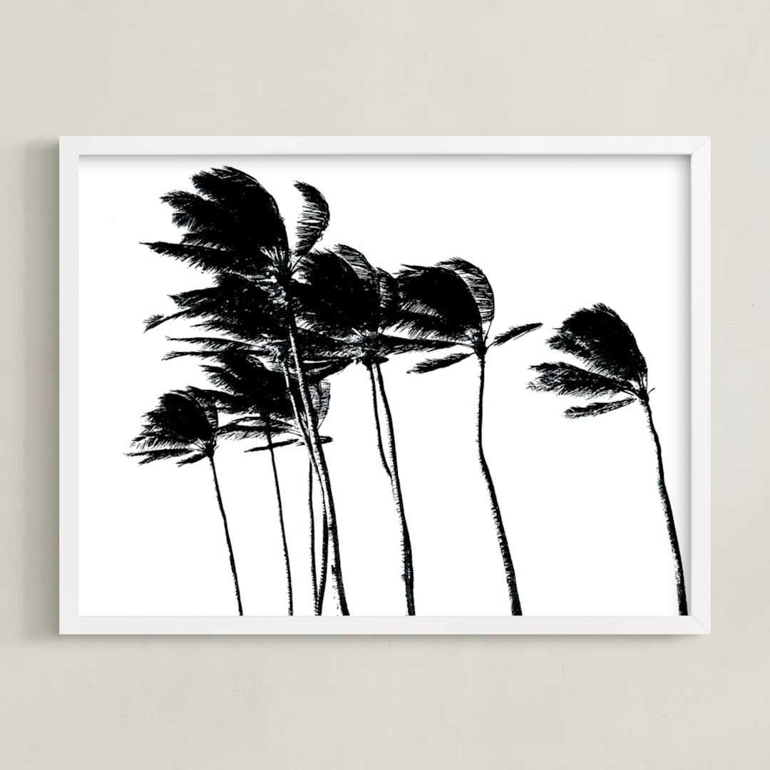 "Palm Trees in the Wind" - Art Print in Noir by BeachPaperCo - Framed