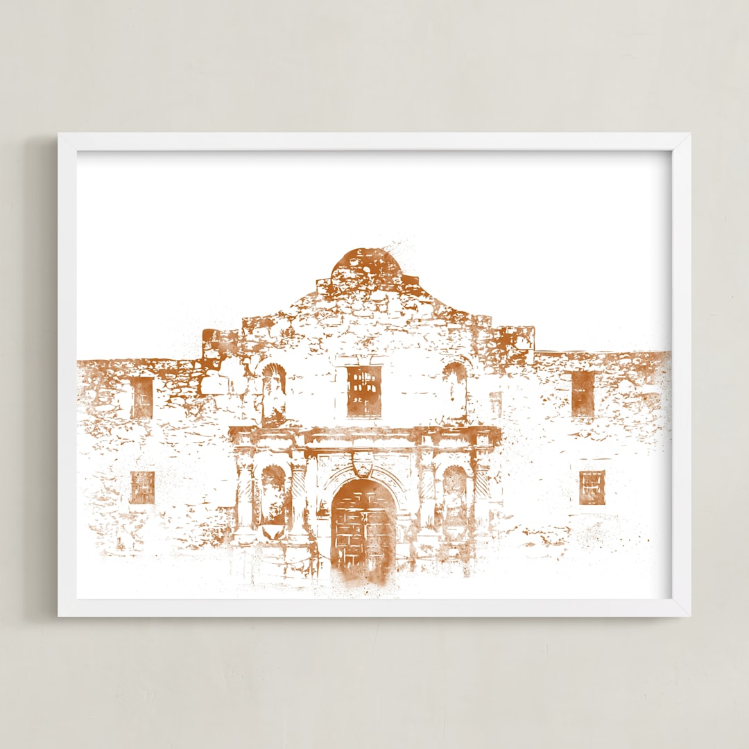 "The Alamo" - Art Print in Rust by Paul Berthelot - Framed