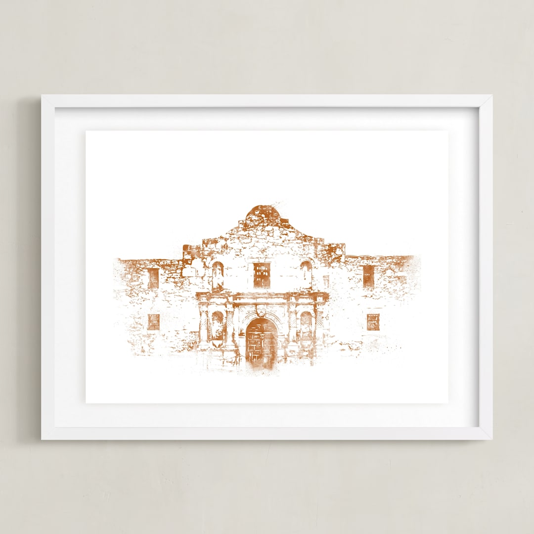 "The Alamo" - Art Print in Rust by Paul Berthelot - Framed