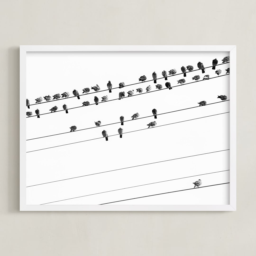 "birds in the meeting 1" - Art Print in classic black and white by Qing Ji - Framed