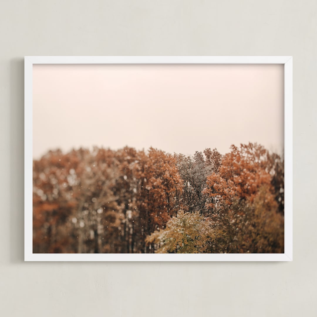 "Oak Leaves and Snowflakes" - Art Print in Autumn Oak by ALICIA BOCK - Framed