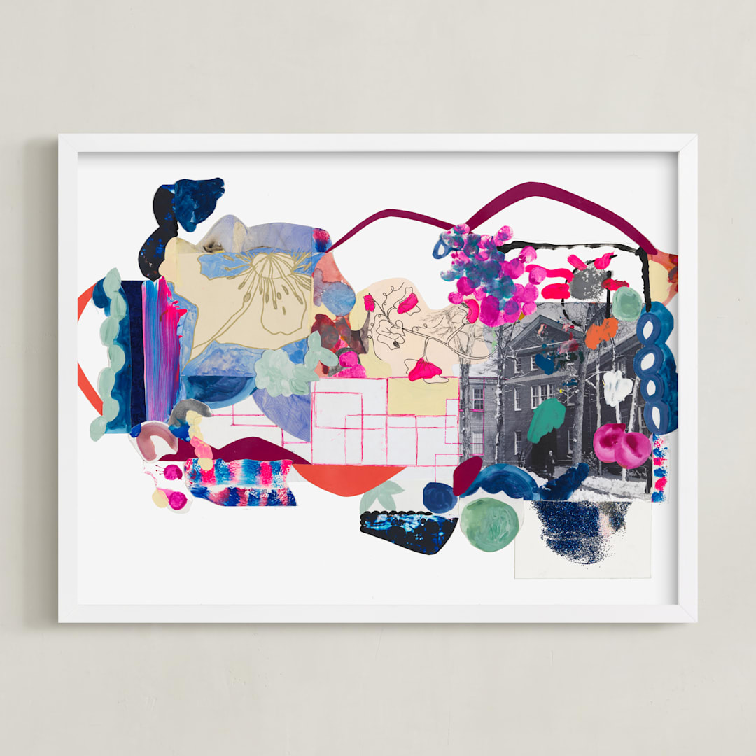 "Pink and Blues Landscape" - Art Print in Fuchsia Pink by Erin McCluskey Wheeler - Framed