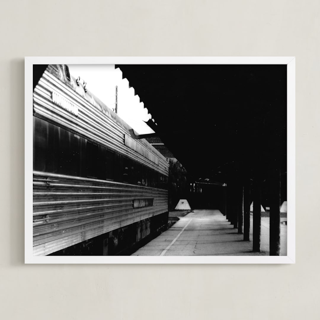 "Black and White Train Platform" - Art Print in Black and White by Aquenne - Framed
