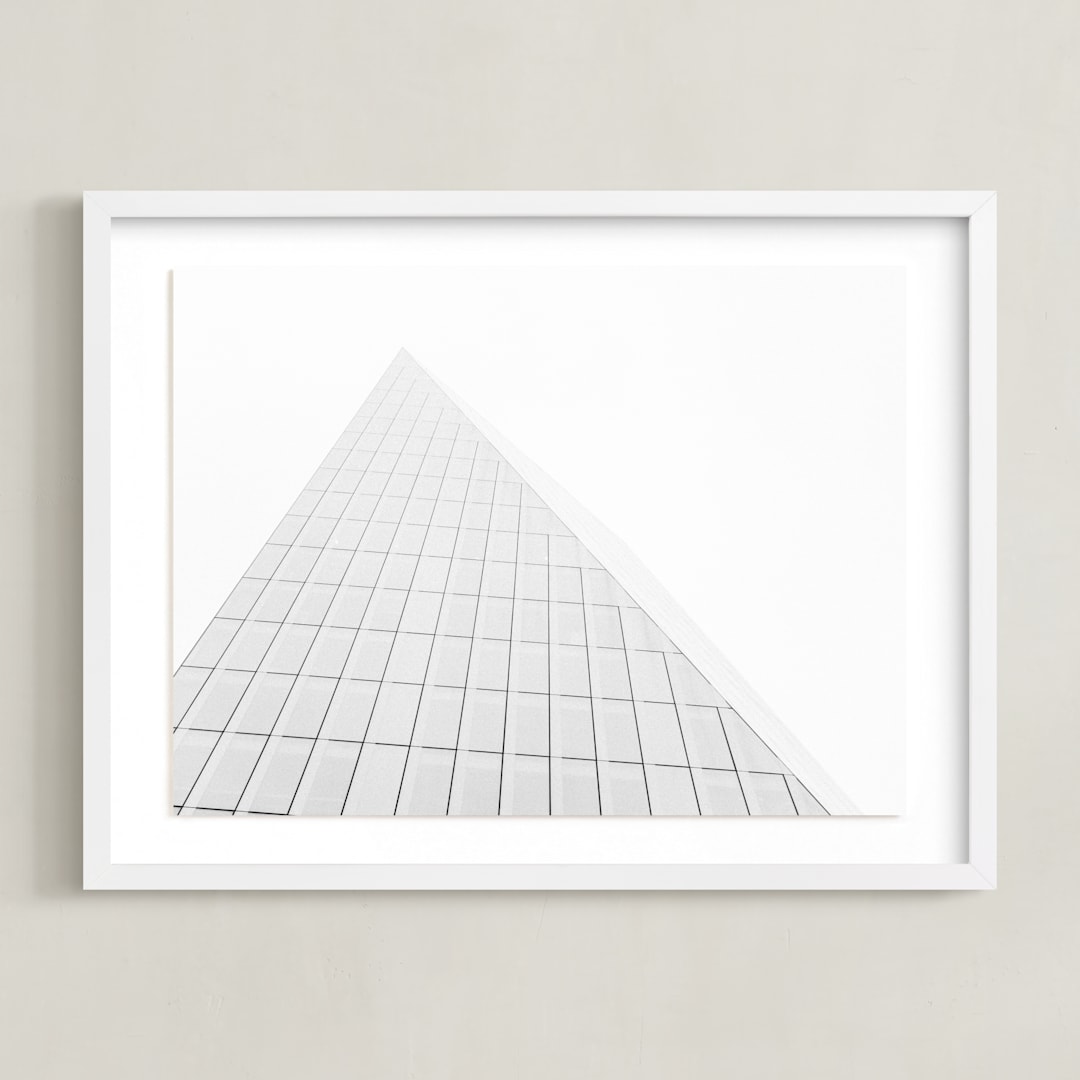 "Pyramid Building" - Art Print in Grey by Anna Western - Framed