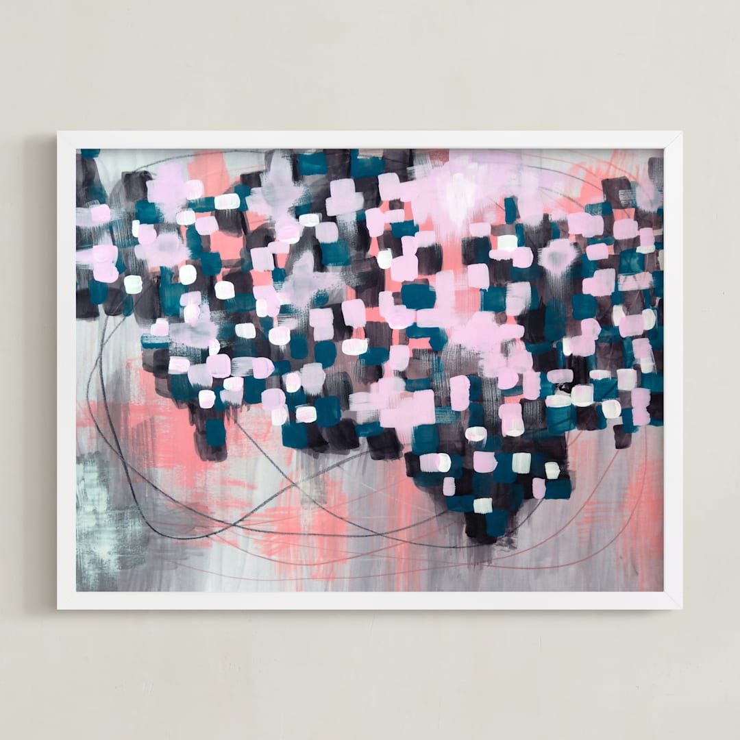 "Mapped" - Art Print in Teal by Denise Wong - Framed