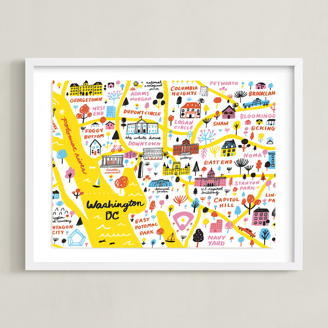 "I Love Washington D.C." - Art Print in Sunshine by Jordan Sondler - Framed