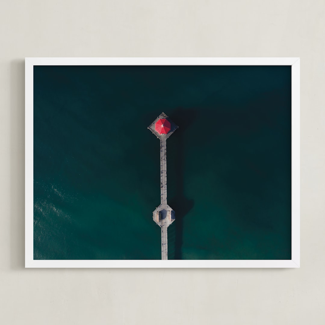 "HB Pier From Above" - Art Print in Cherry by Christian Florin - Framed