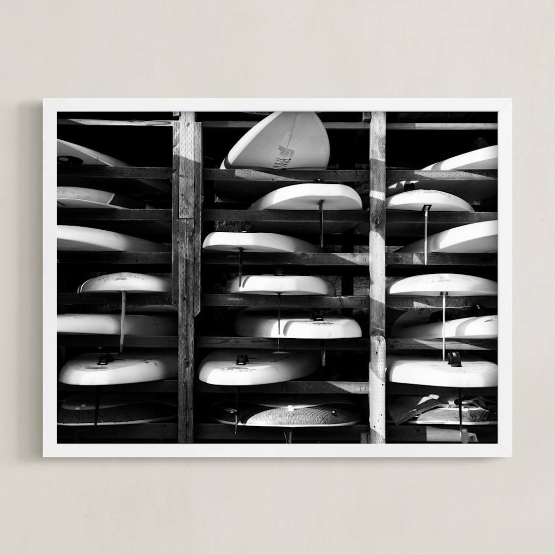 "Hood River Boards" - Art Print in Black & White by Shari Margolin - Framed