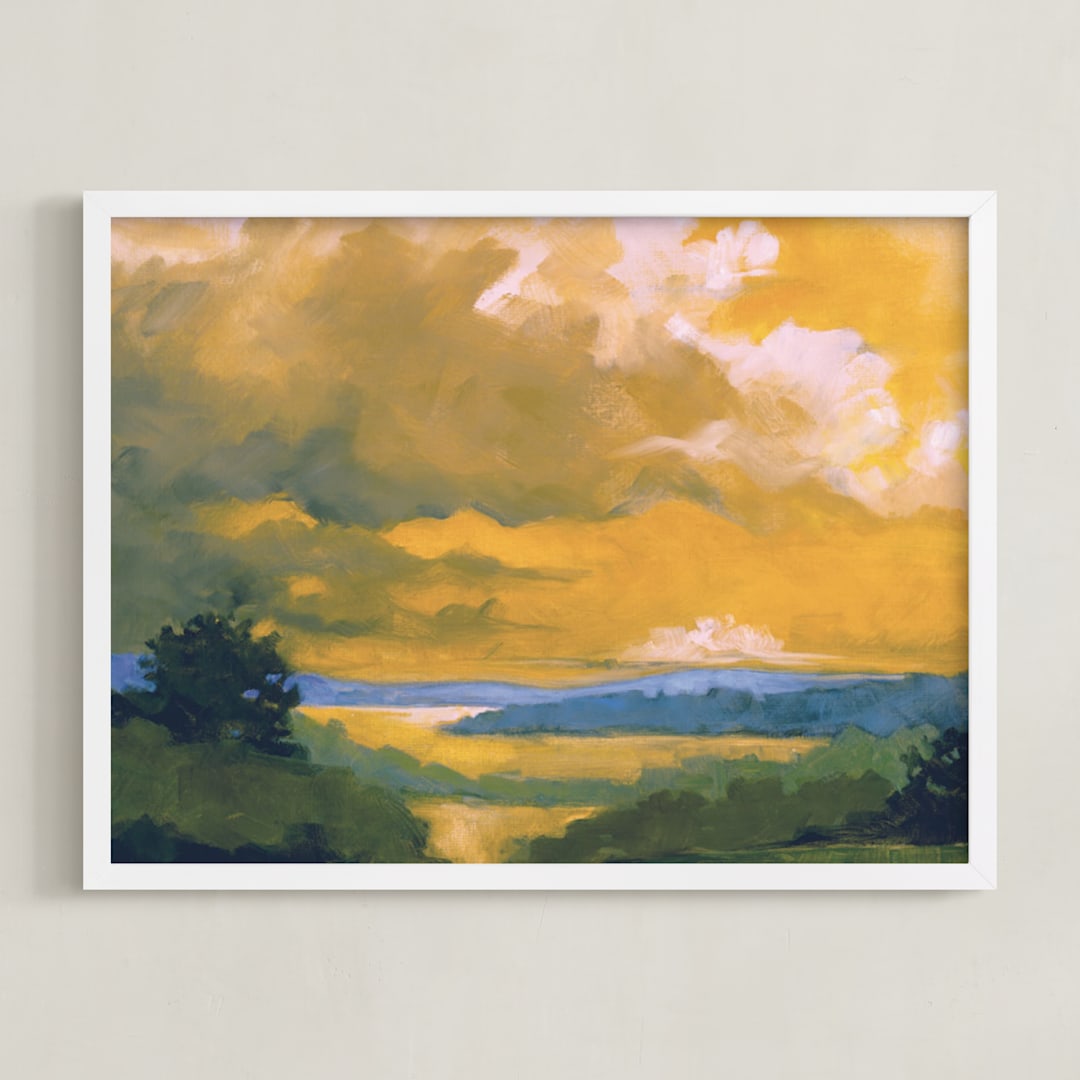 "Orange Lake" - Art Print in Bold Orange by Stephanie Goos Johnson - Framed