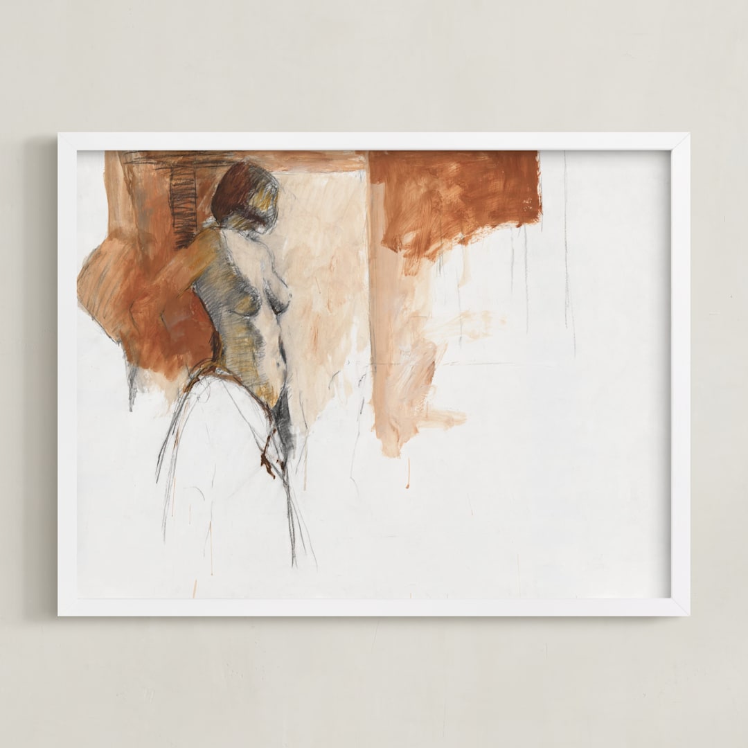 "after the bath" - Art Print in burnt sienna by Patricia Robitaille - Framed