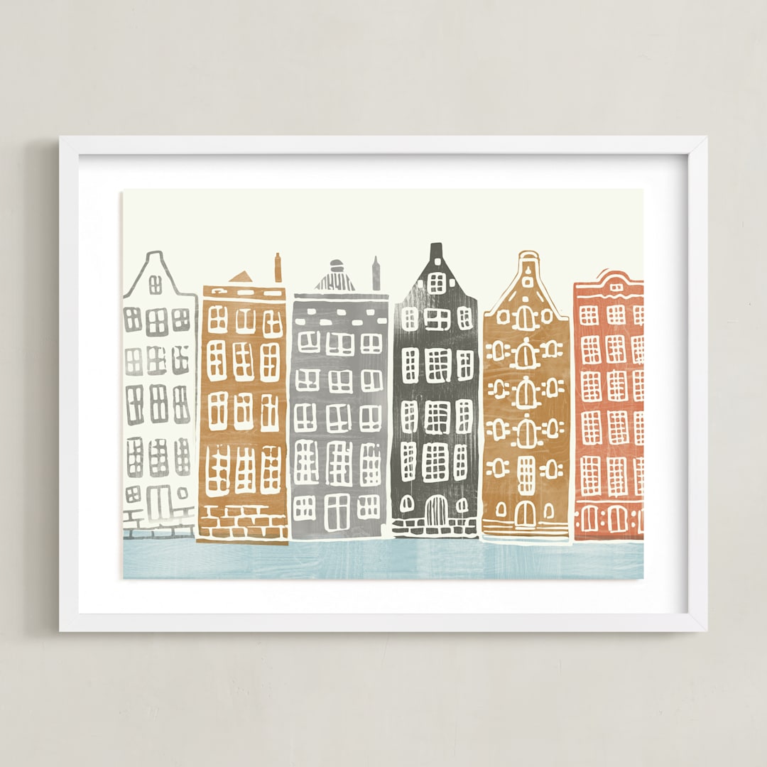"On the Canal" - Art Print in brick by Griffinbell Paper Co. - Framed