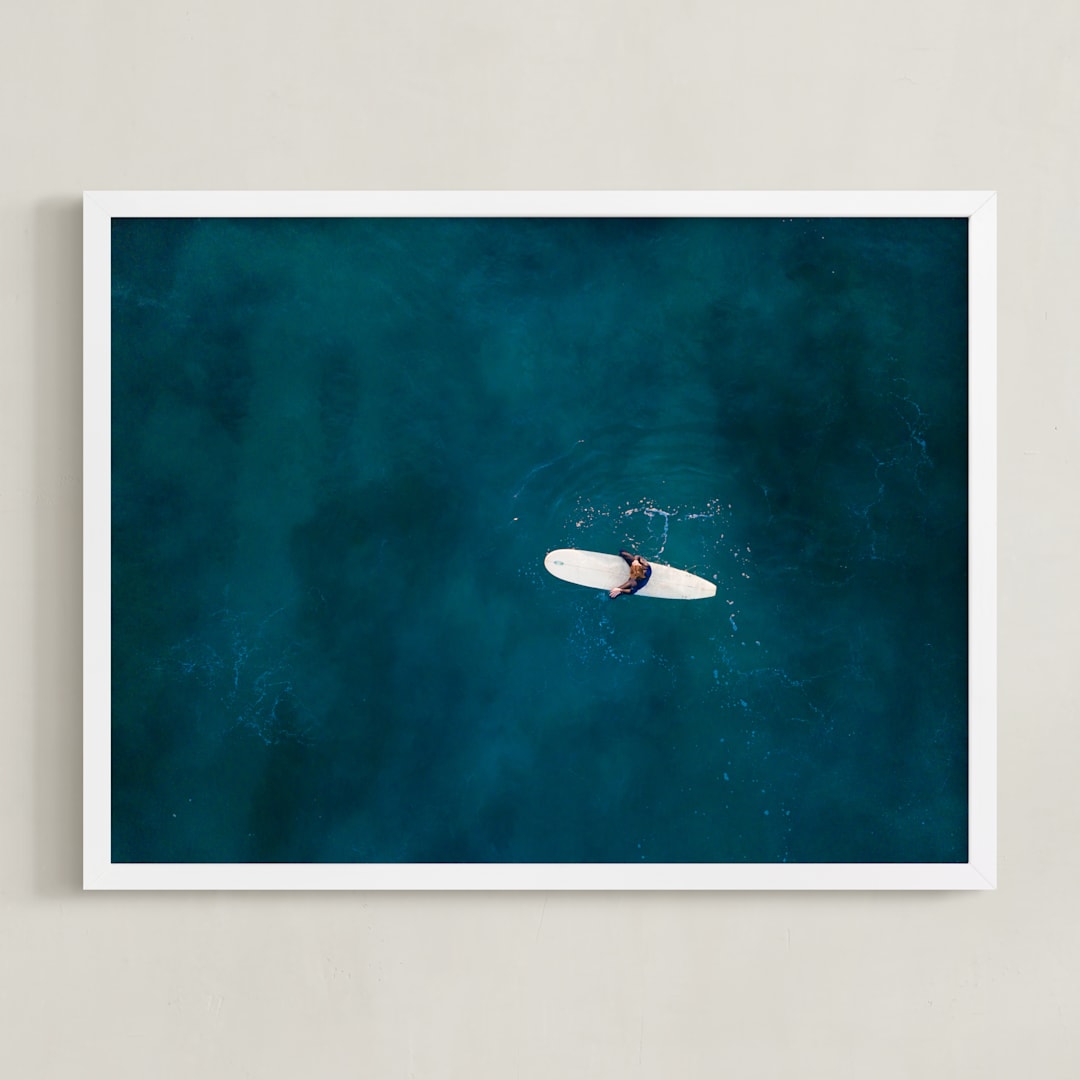 "Waiting on Waves" - Art Print in Dark Teal by Jessica Rice - Framed