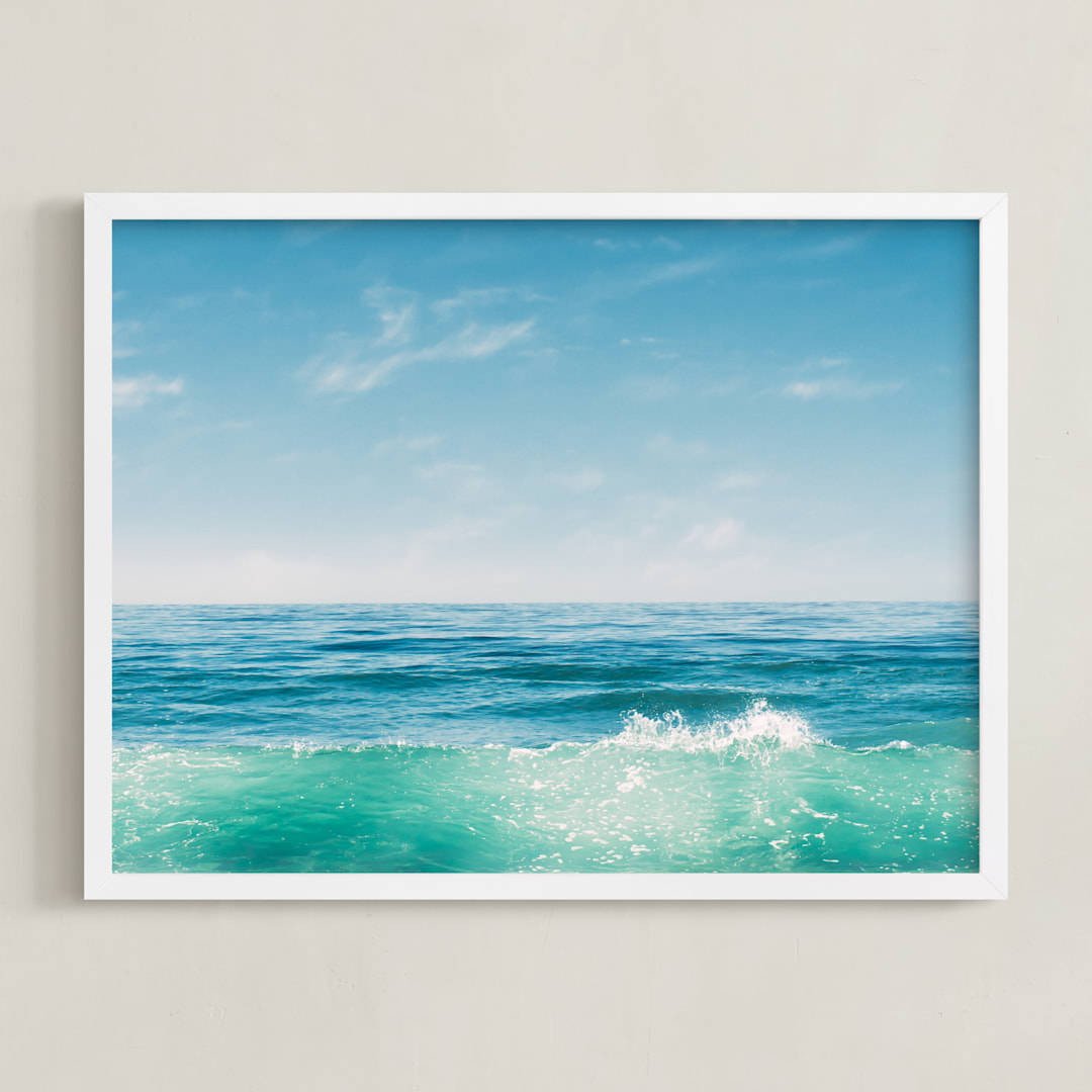 "Malibu Surf and Sky I" - Art Print in Fresh Blue by Kamala Nahas - Framed