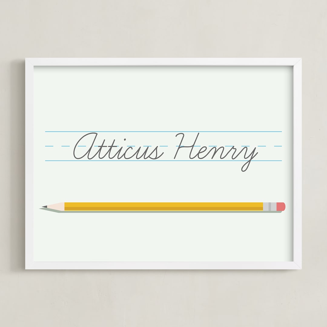 "The Write Stuff" - Personalized Art Print in Mint by Sarah Cohn - Framed