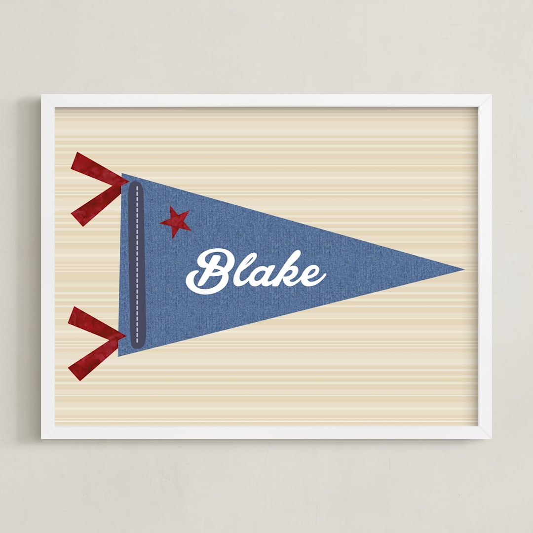 "Little Slugger Series 2" - Personalized Art Print in Denim by Pinky Diamond Studio - Framed