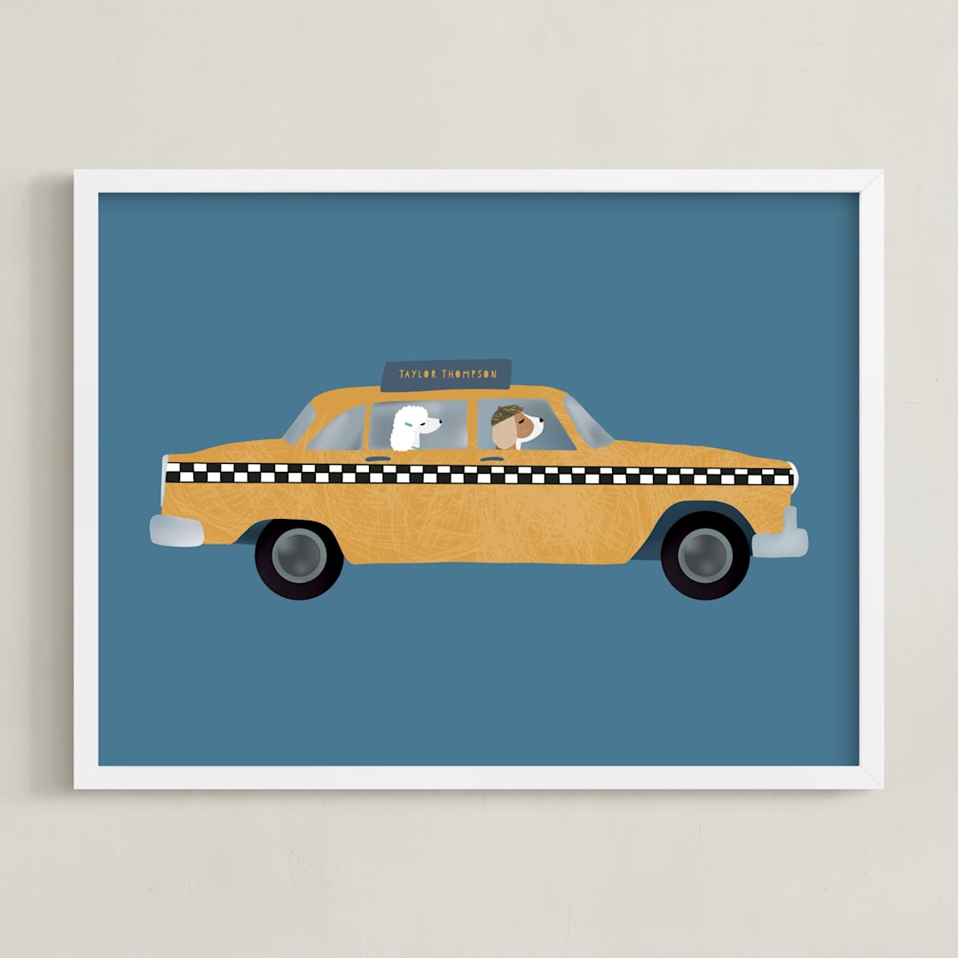 "New York" - Personalized Art Print in Taxi by Jenna Holcomb - Framed