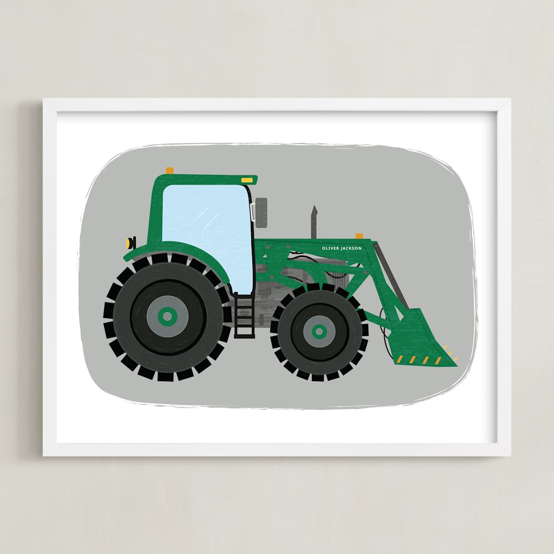 "Front End Loader Tractor" - Personalized Art Print in Field by Rebecca Marchese - Framed