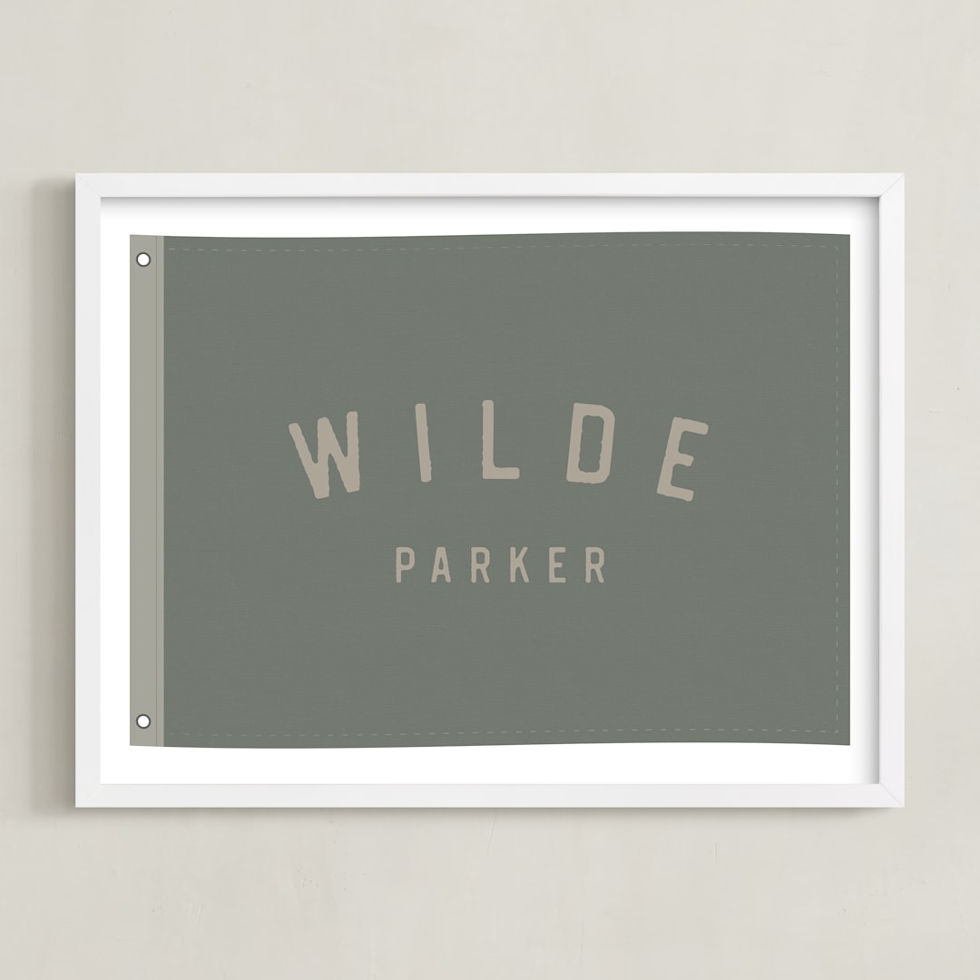 "Name Flag" - Personalized Art Print in Army Green by taylorVdesign - Framed